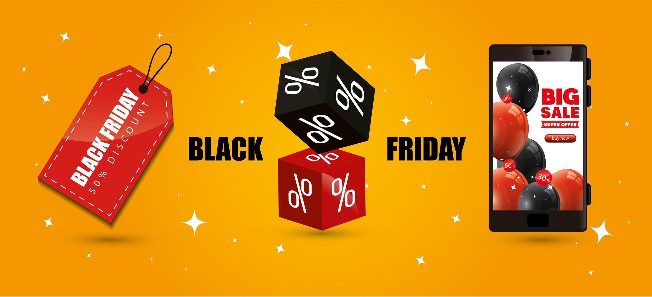 black friday poster with smartphone and decoration vector
