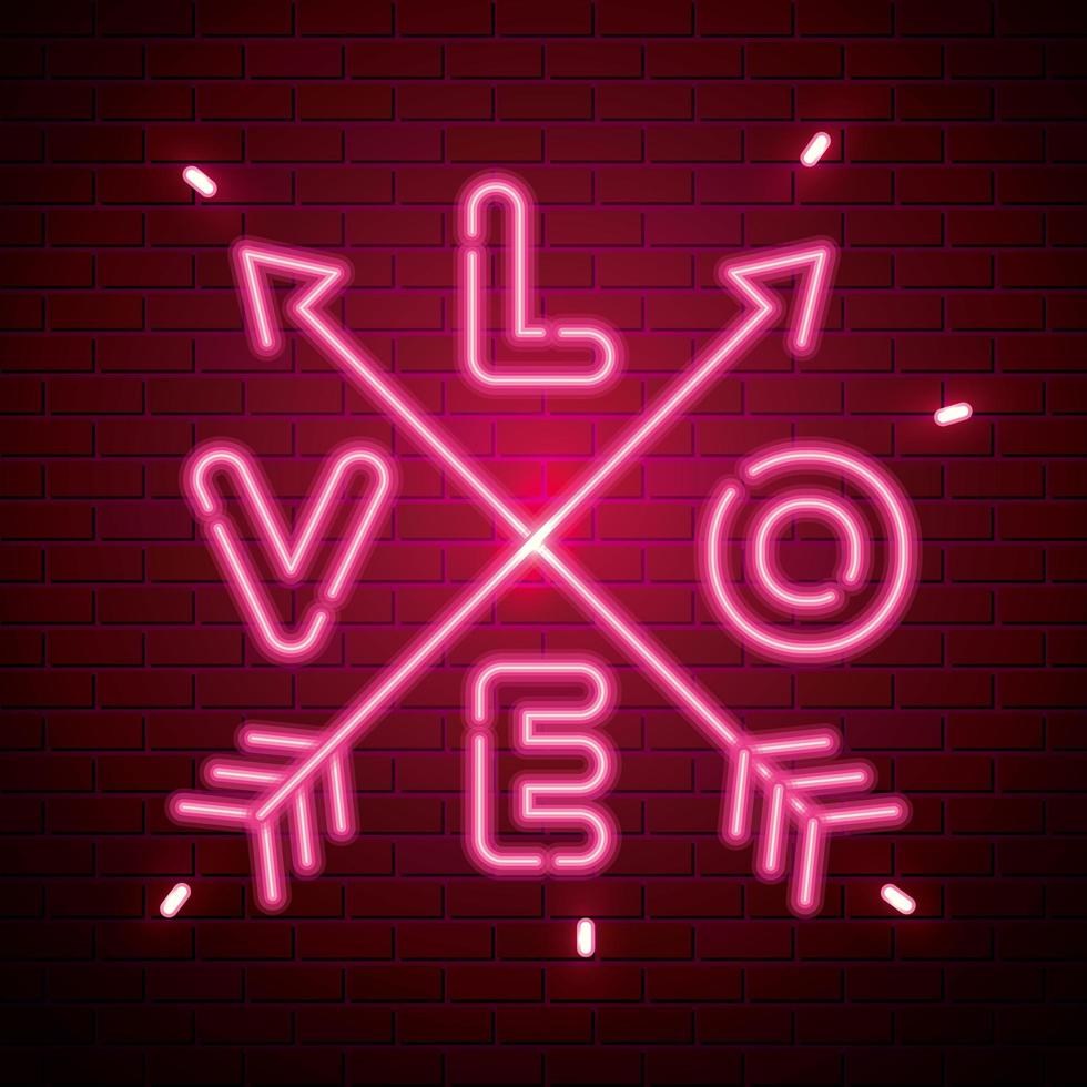 love lettering of neon light vector