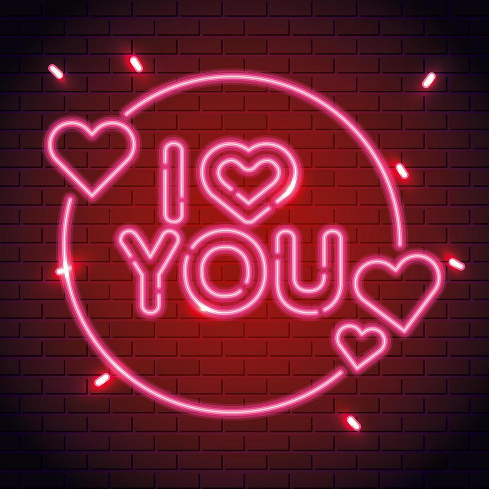 i love you lettering of neon light vector