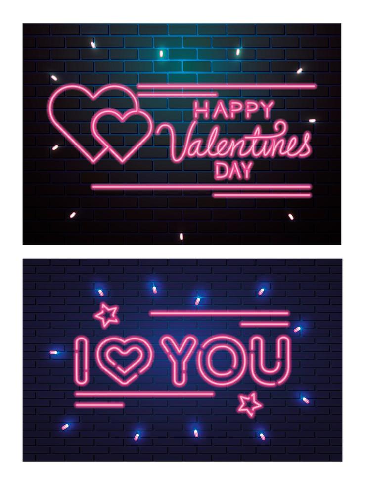 set of lettering of neon light for valentines day vector