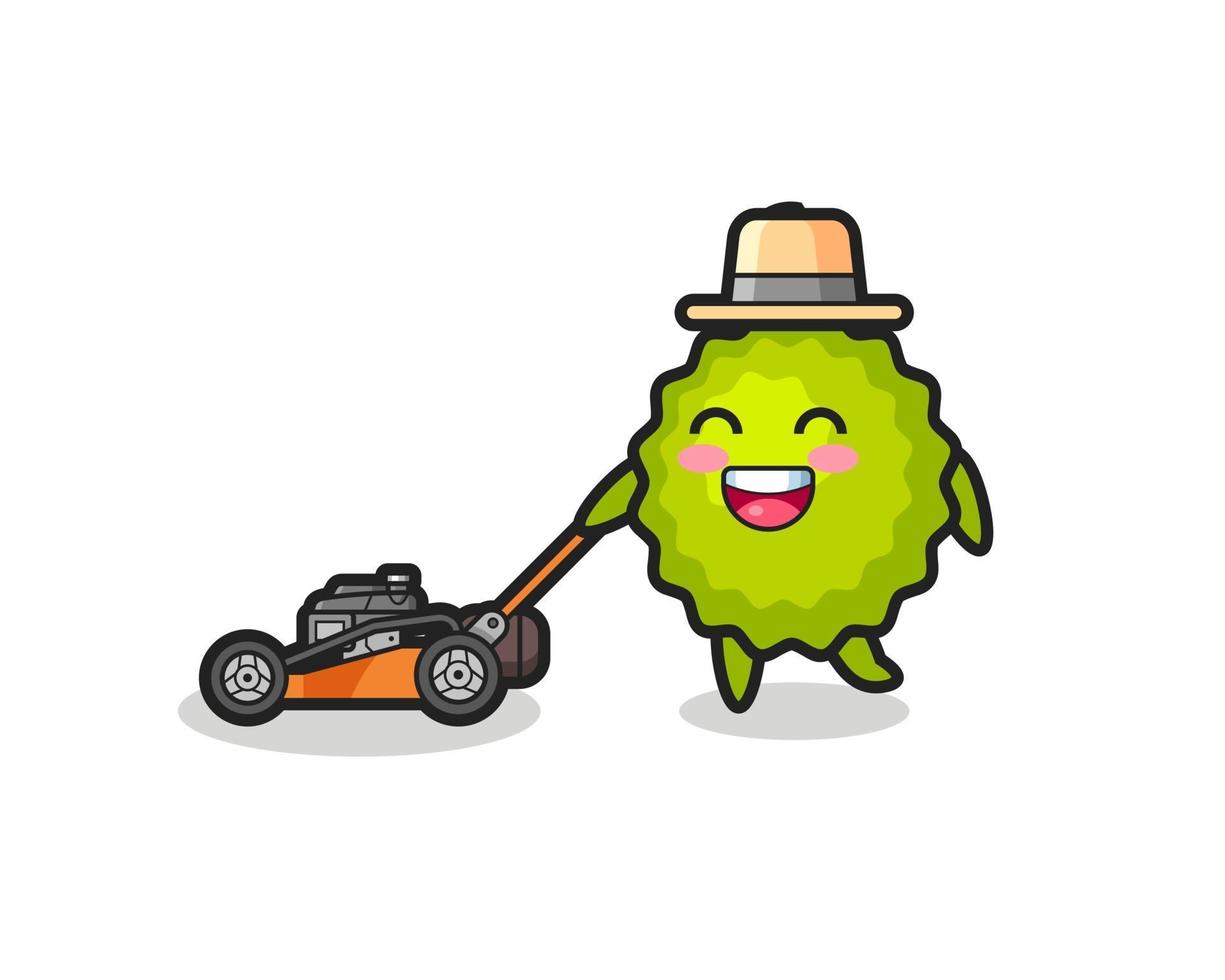 illustration of the durian character using lawn mower vector