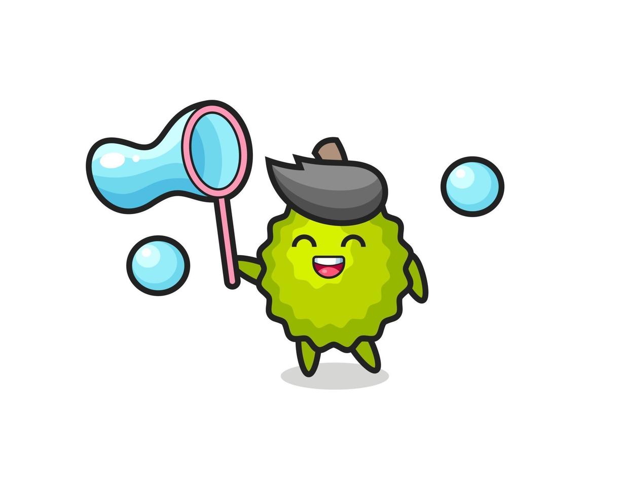 happy durian cartoon playing soap bubble vector