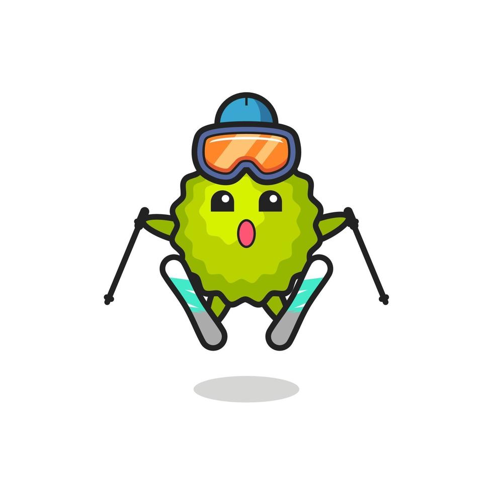 personaje mascota durian como jugador de esquí vector