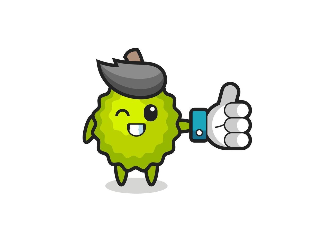 cute durian with social media thumbs up symbol vector