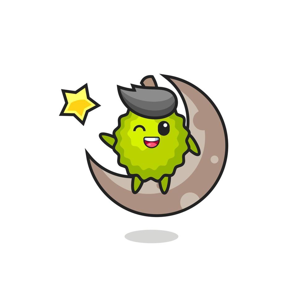 illustration of durian cartoon sitting on the half moon vector