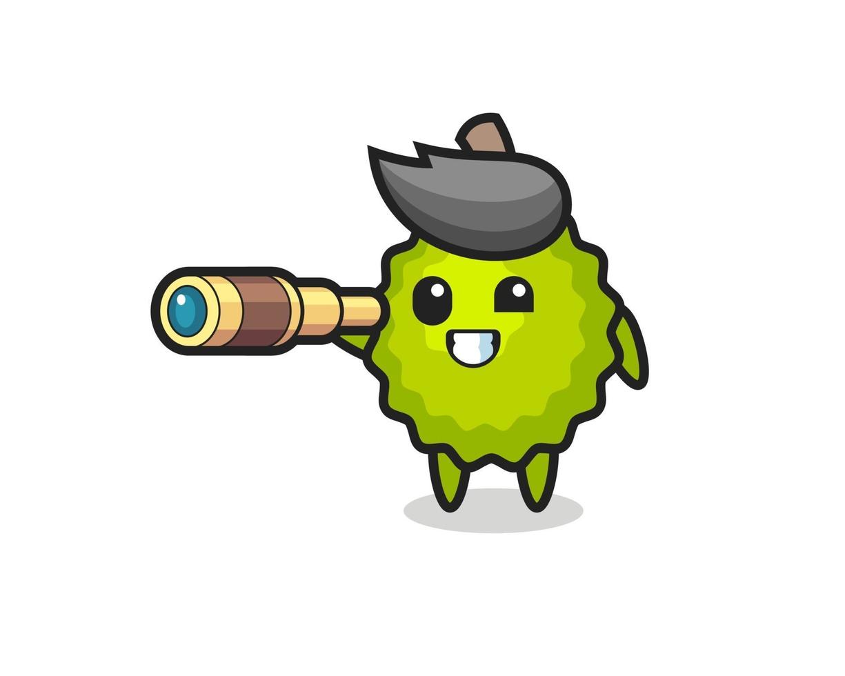 cute durian character is holding an old telescope vector