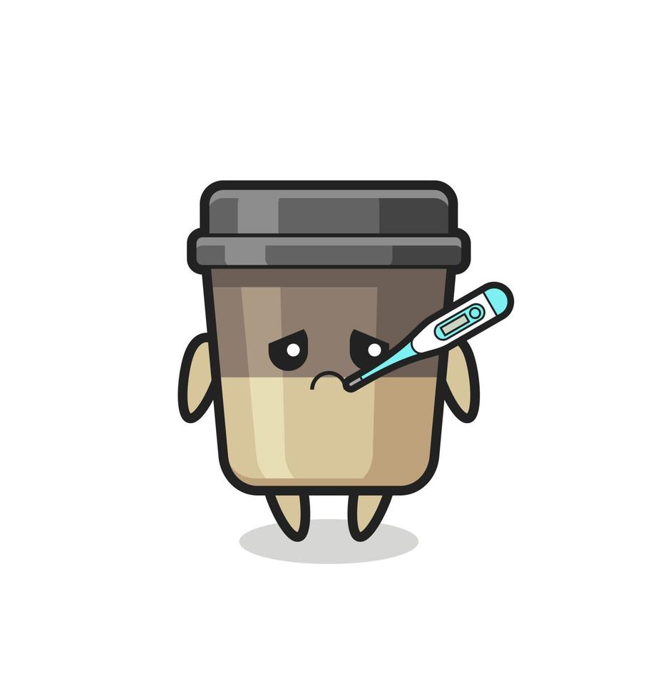 Personaje de mascota de taza de café con condición de fiebre. vector