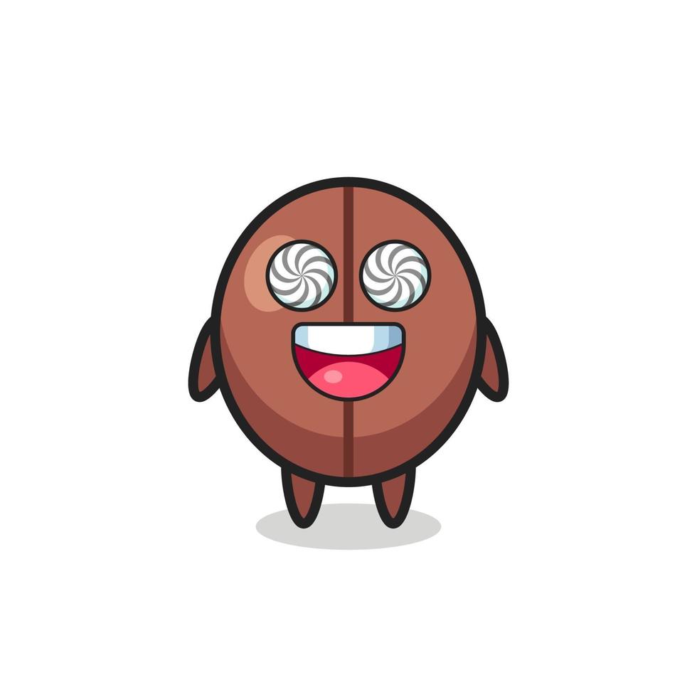 lindo personaje de grano de café con ojos hipnotizados vector