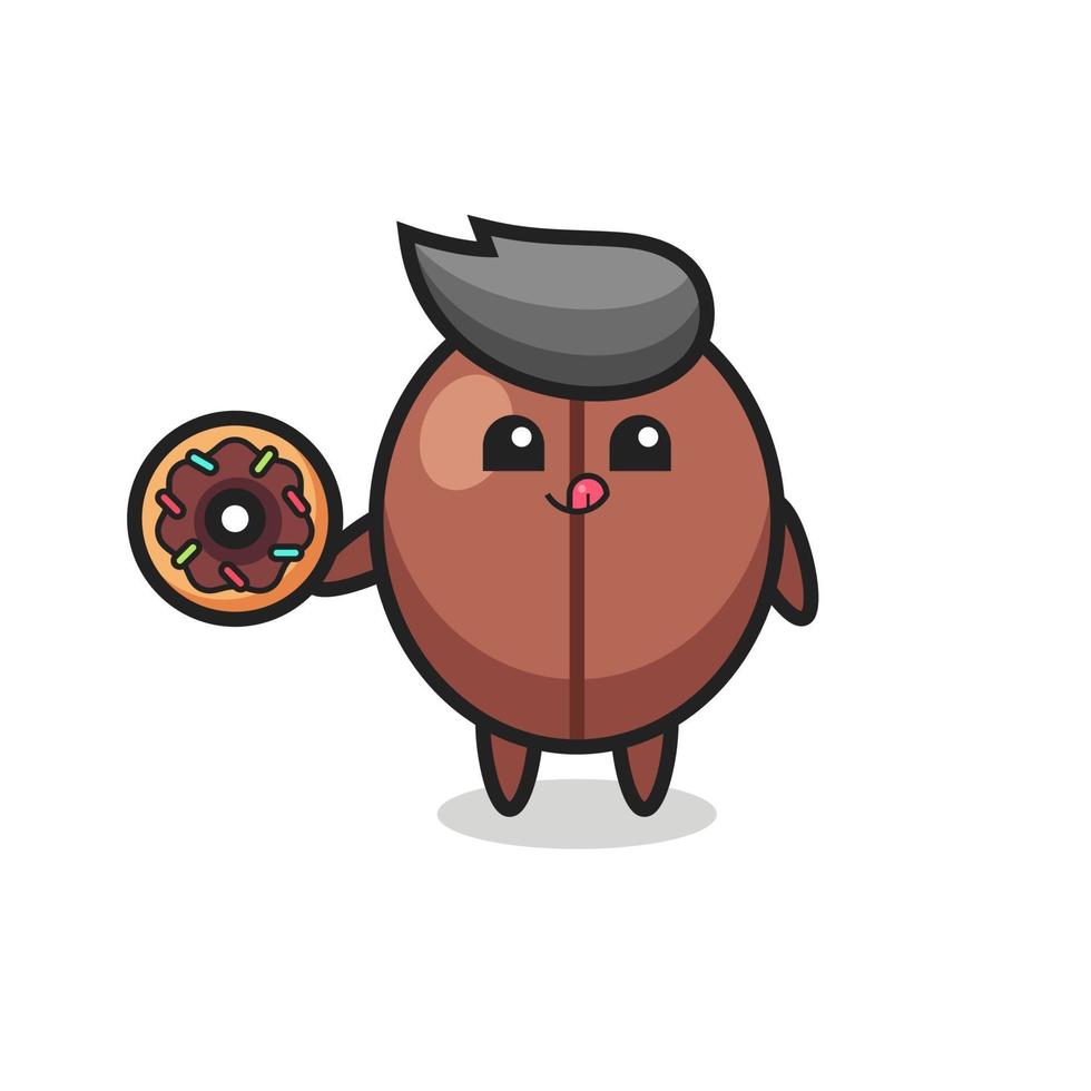 illustration of an coffee bean character eating a doughnut vector