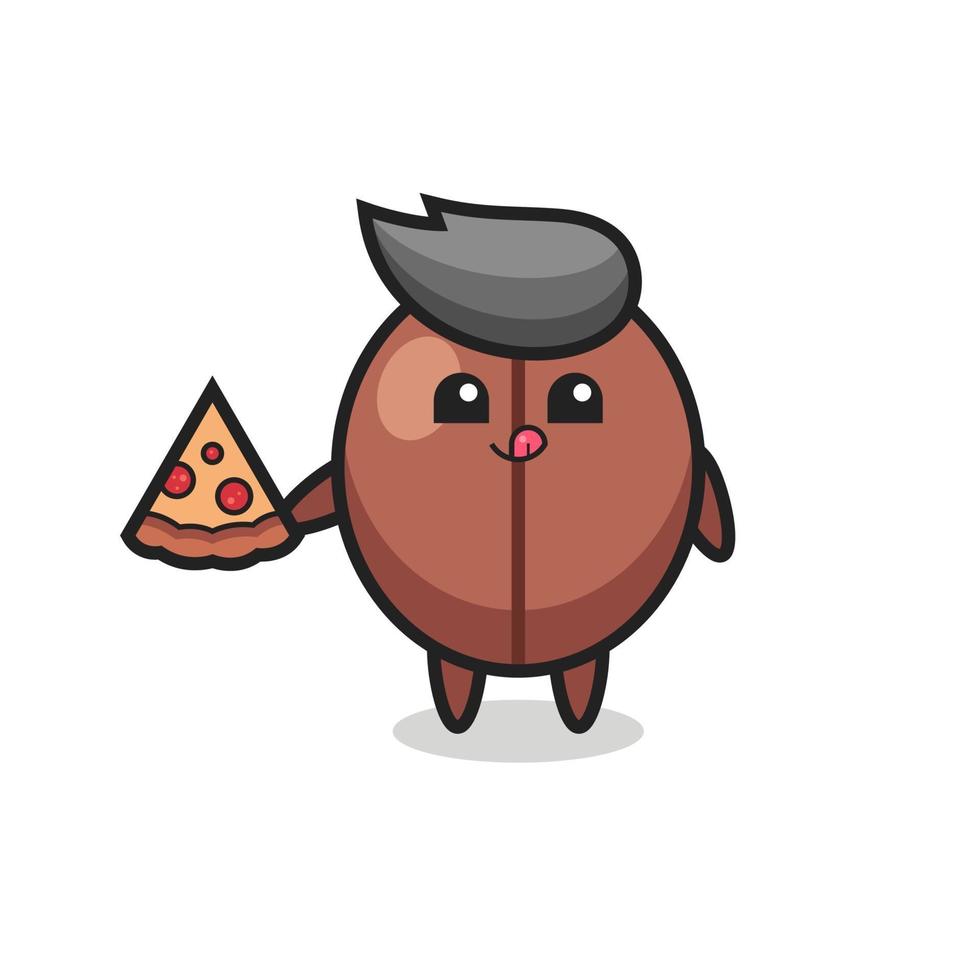 cute coffee bean cartoon eating pizza vector