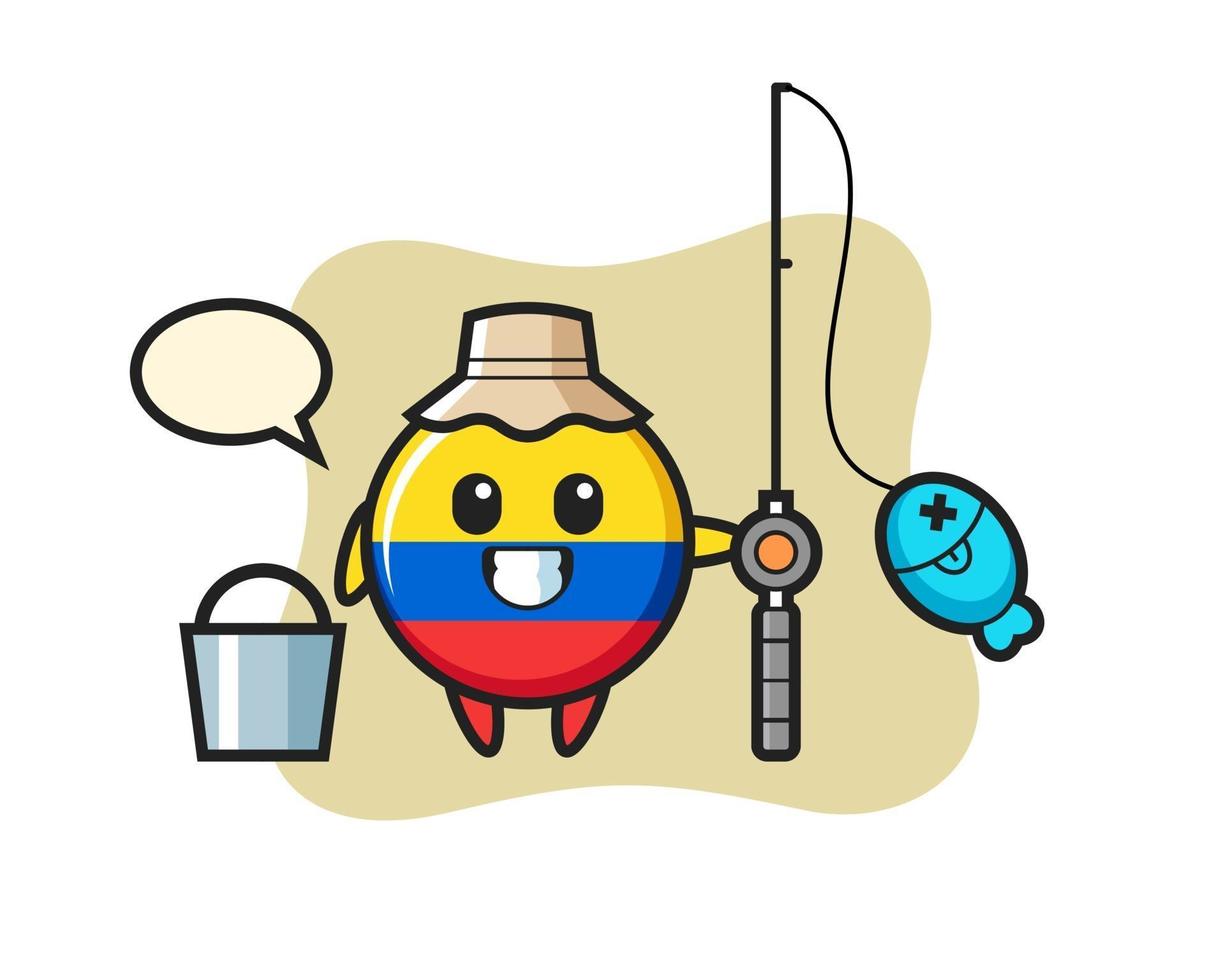 Mascot character of colombia flag badge as a fisherman vector