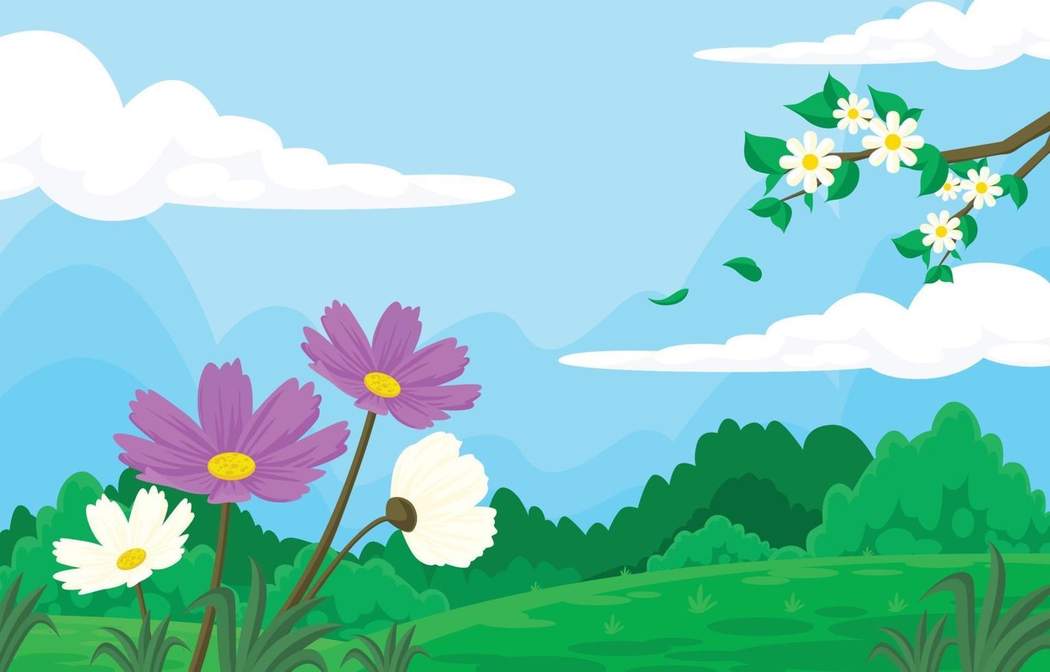 paisaje de flores de verano contra el cielo azul vector