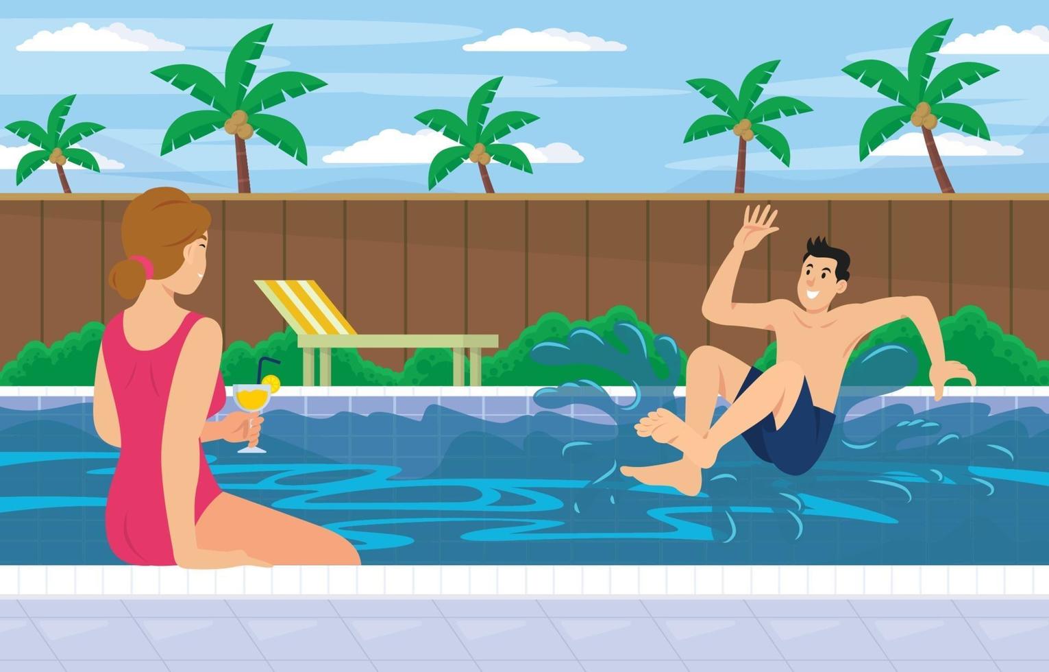 Boy and Girl Swim during Summer vector