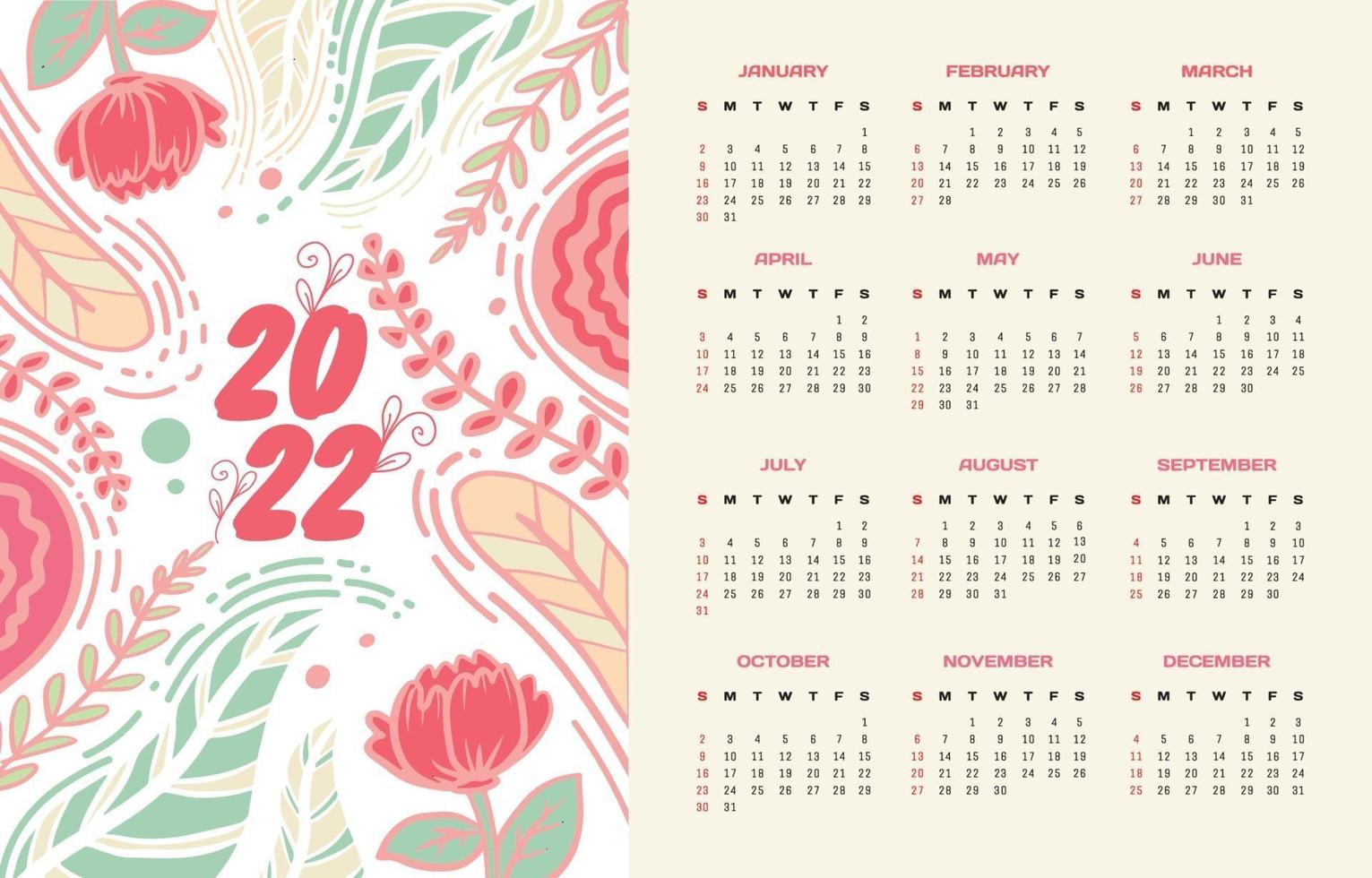 Printable Calendar 2022 Floral Pastel vector