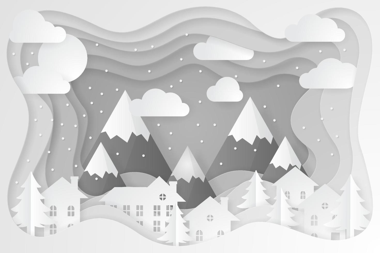 Winter Background. Paper cut Snowfall. Vector illustration