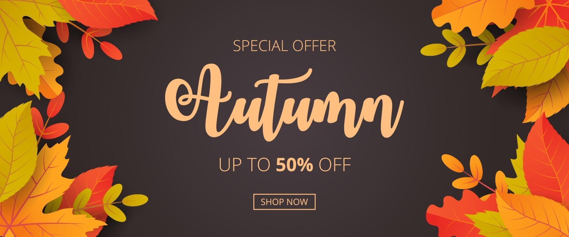 Autumn sale banner with leaves. Vector illustration