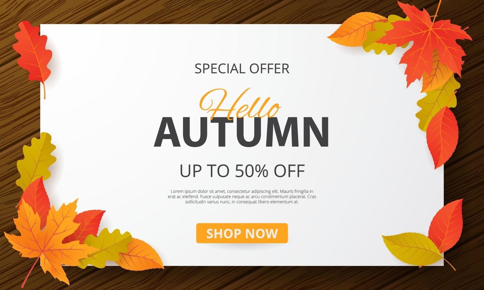Banner de venta de otoño con hojas. ilustración vectorial vector