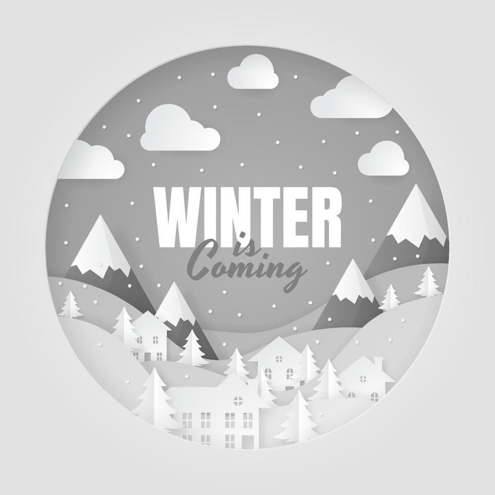 Winter Background. Paper cut Snowfall. Vector illustration