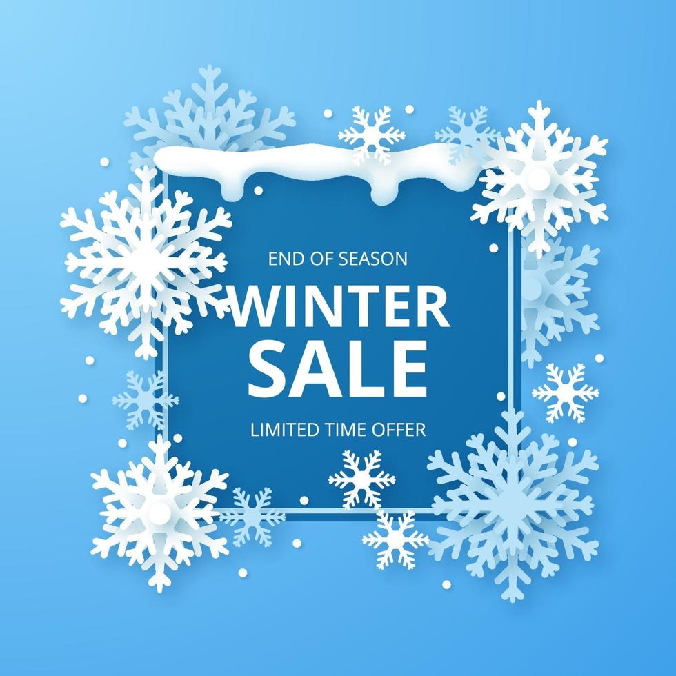 Winter Sale Background. Paper cut Snowfall. Vector illustration