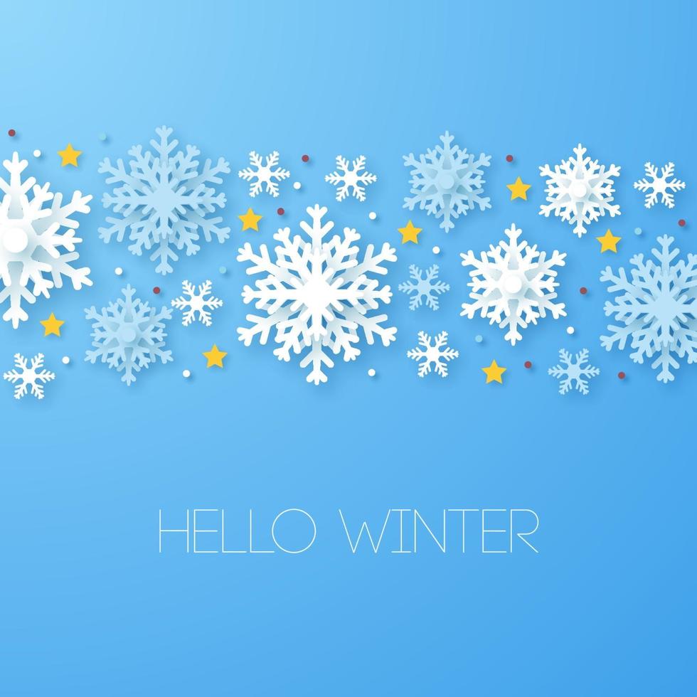 Winter Background. Paper cut Snowfall. Vector illustration