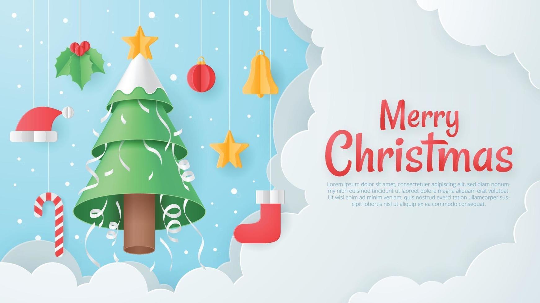 Christmas greeting card. Paper art vector. Vector illustration