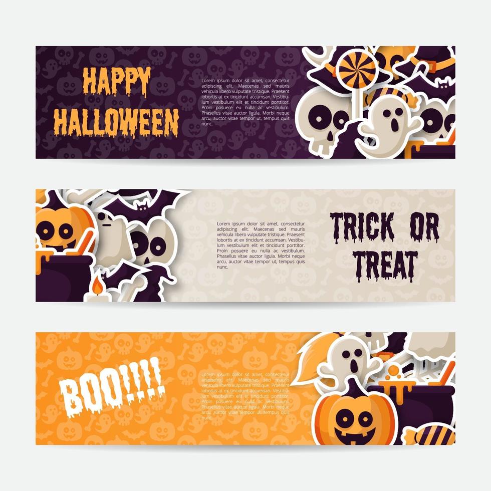 Set of Happy Halloween Banner. Vector illusration