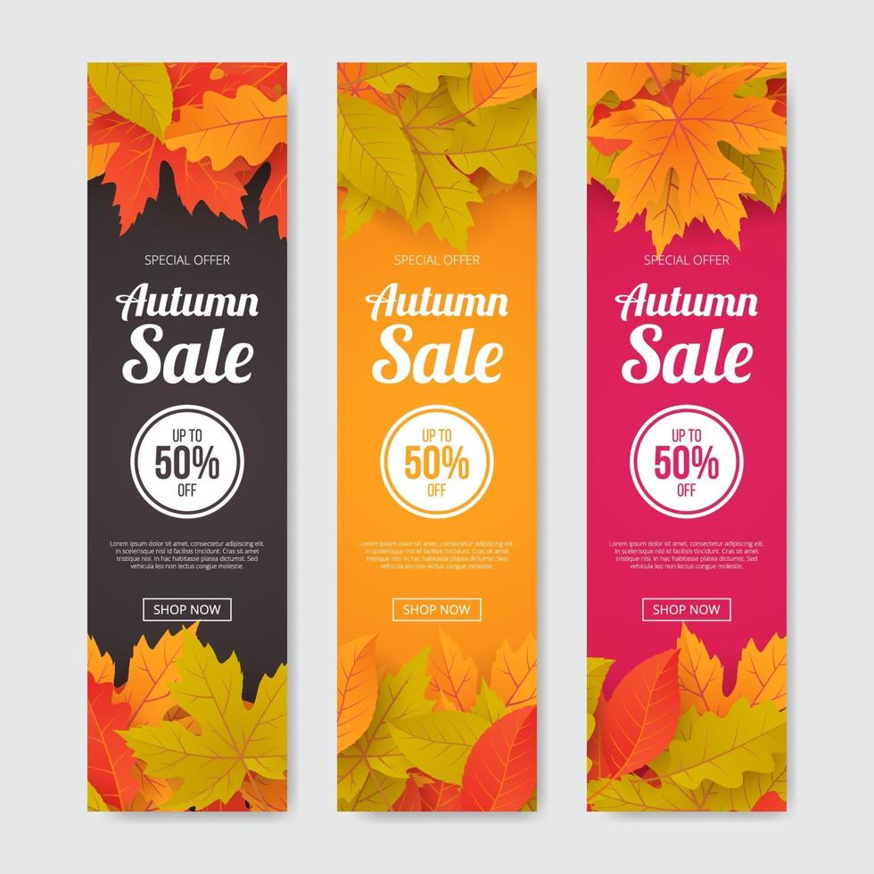 conjunto de banner de venta de otoño con hojas. ilustración vectorial vector