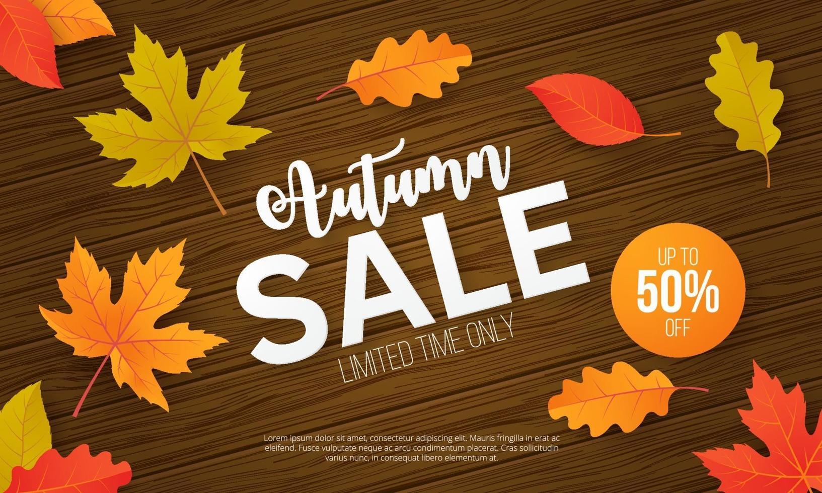 Banner de venta de otoño con hojas. ilustración vectorial vector