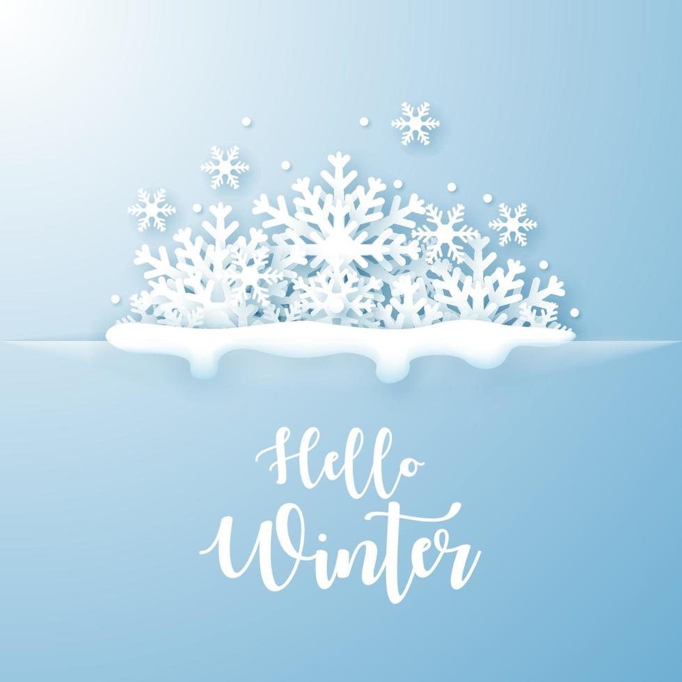 Winter Background. Paper cut Snowfall. Vector illustration
