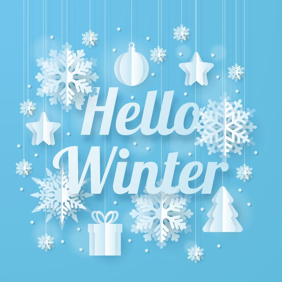 Winter Background. Paper cut Snowfall. Vector illustration