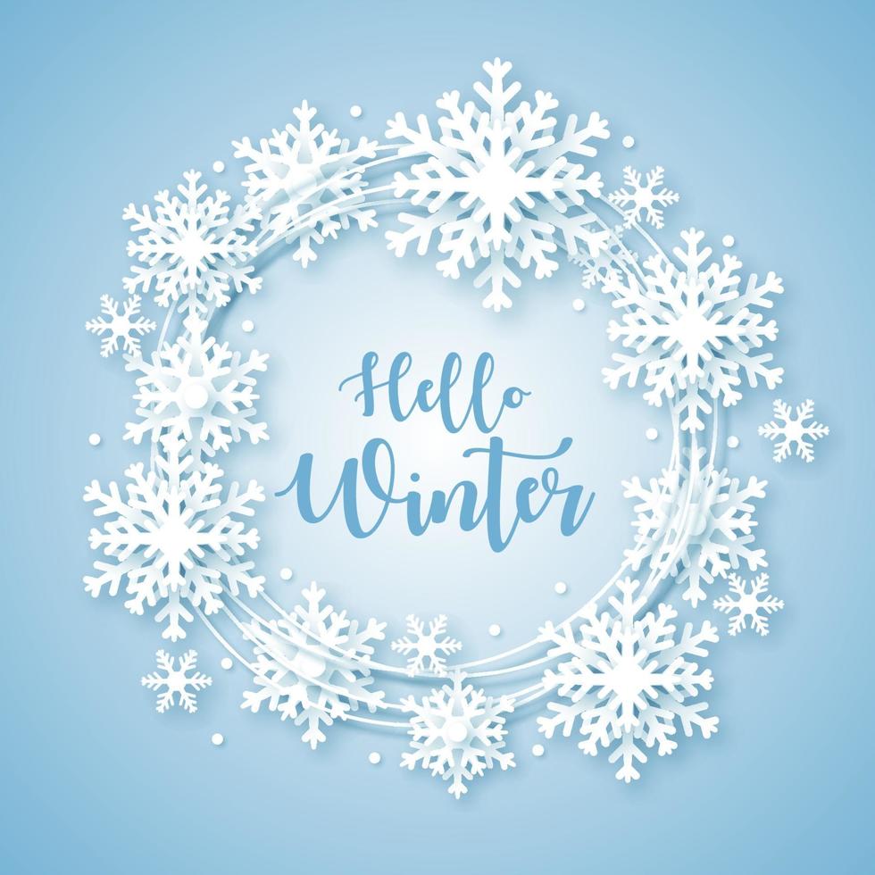 Winter Background. Paper cut Snowfall. Vector illustration