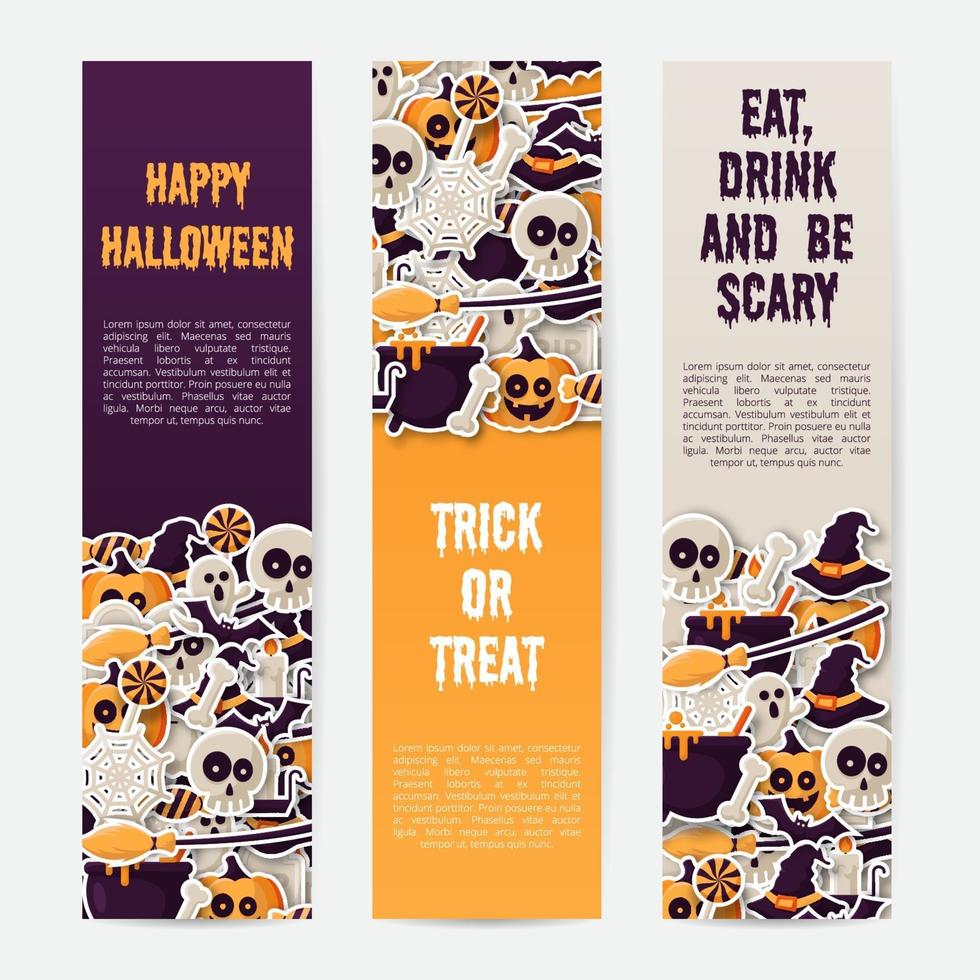 Set of Happy Halloween Banner. Vector illusration