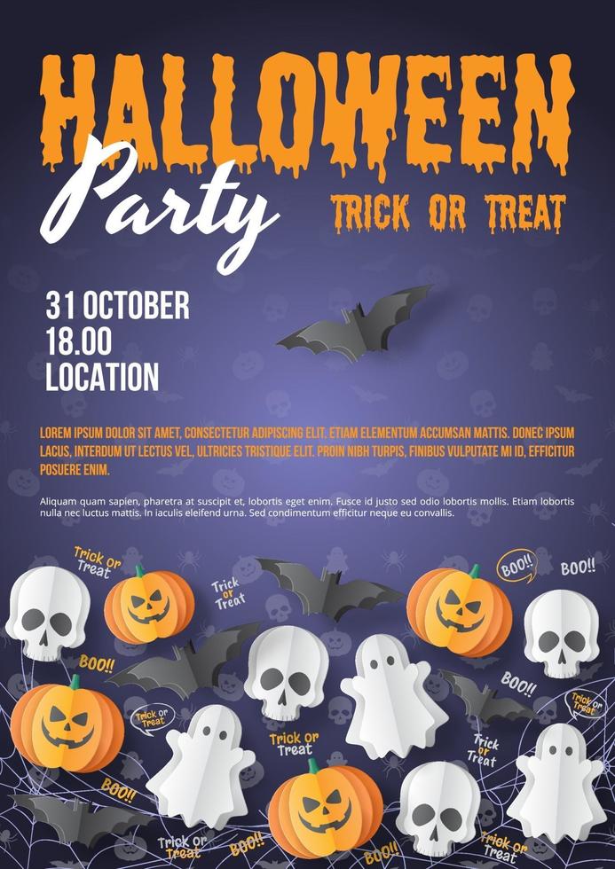 Happy Halloween Party Poster. Paper cut style. Vector illusration