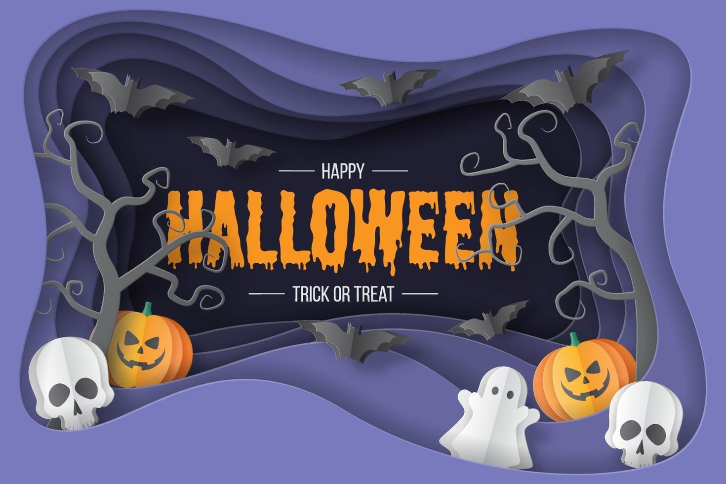 Happy Halloween Background. Paper cut style. Vector illusration