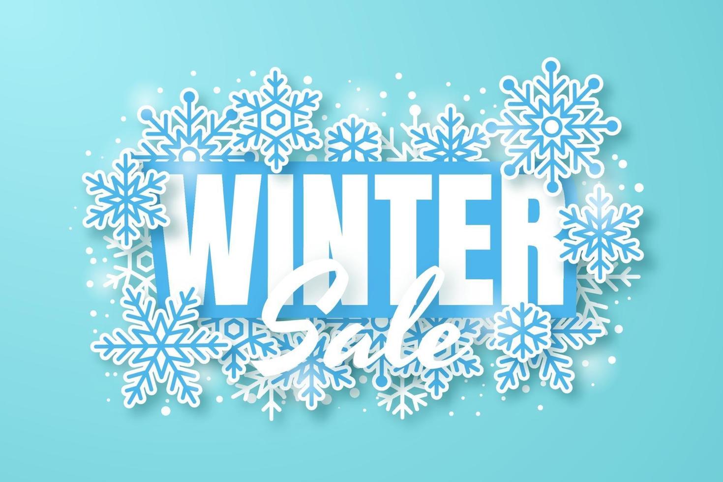 Winter Sale Background. Paper cut Snowfall. Vector illustration