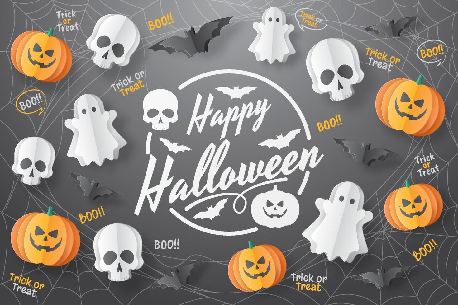 Happy Halloween Background. Paper cut style. Vector illusration