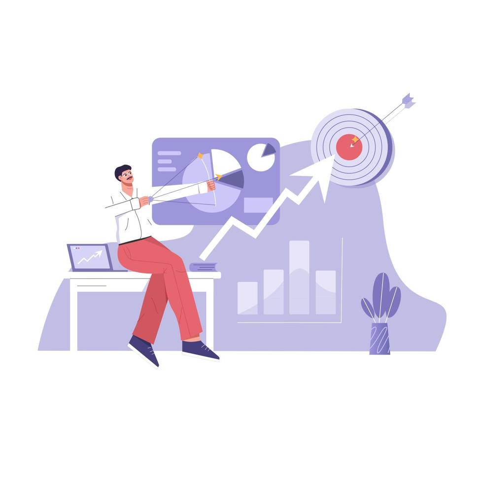Digital Marketing - Grows Business Towards Target flat illustration vector