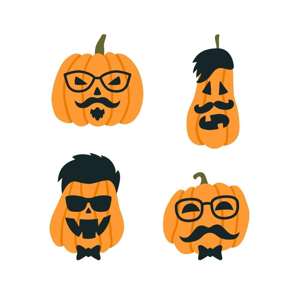 Halloween Pumpkin in the image of a hipster with glasses and mustache vector