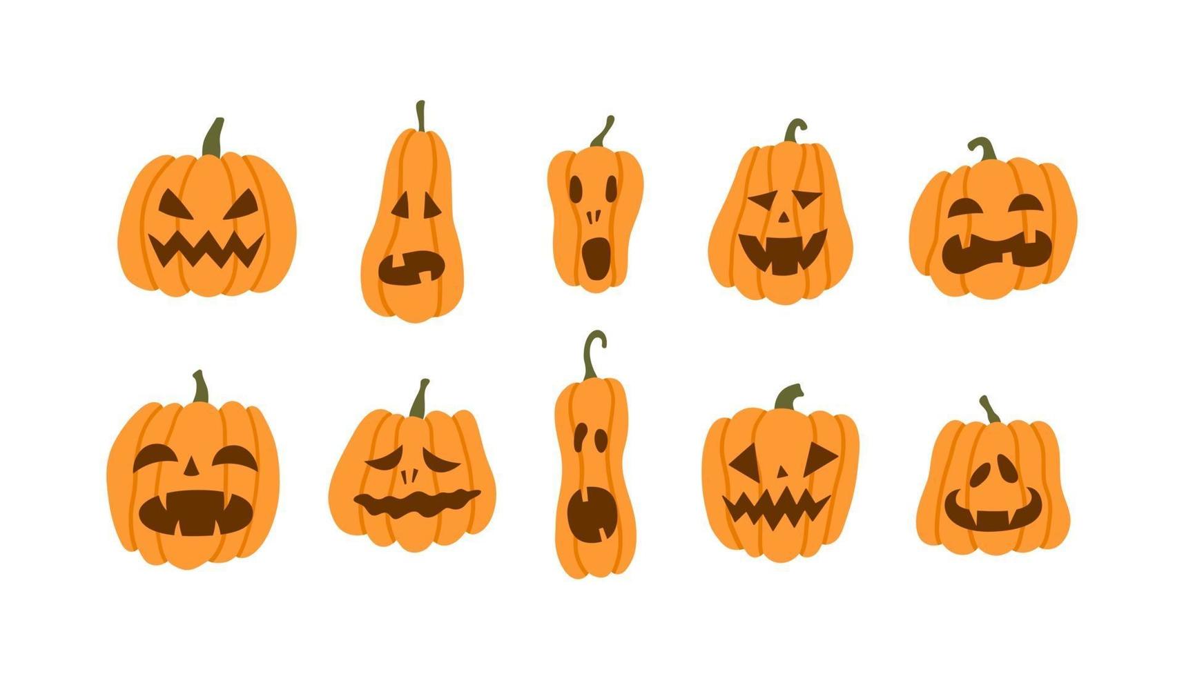 conjunto de calabazas de halloween terrible sonrisa. vector