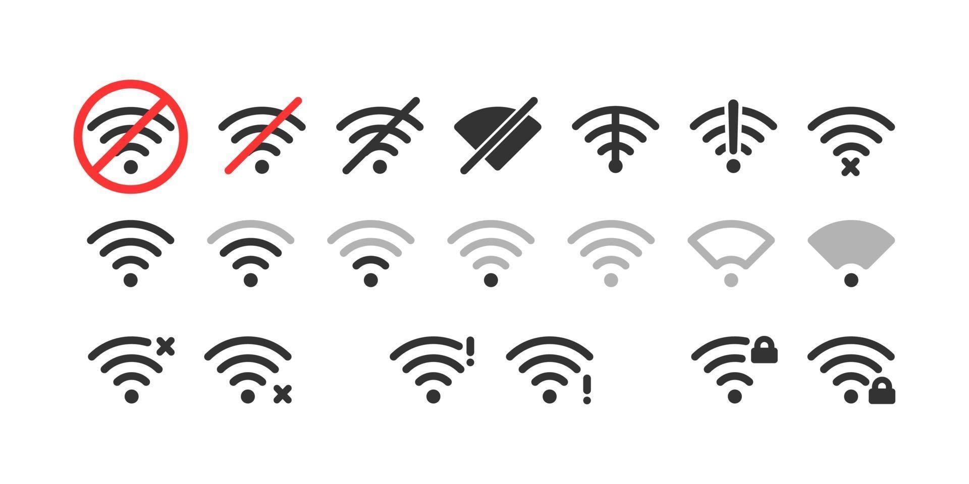 conjunto de iconos inalámbricos. no wifi. diferentes niveles de señal wi fi. vector