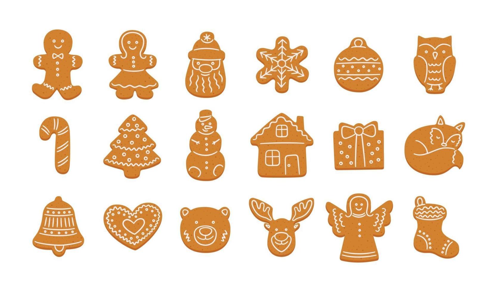 Set of cute gingerbread cookies for Christmas vector