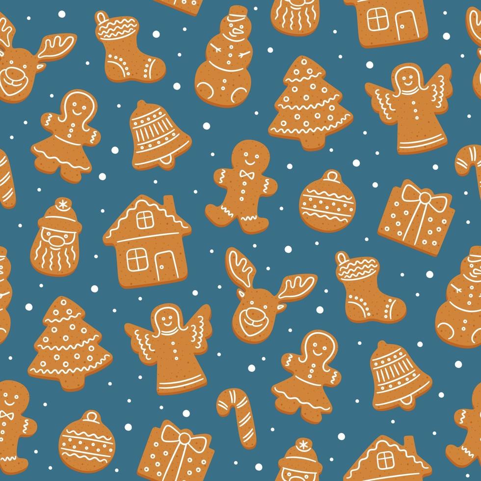 Seamless pattern of gingerbread cookies for Christmas. vector