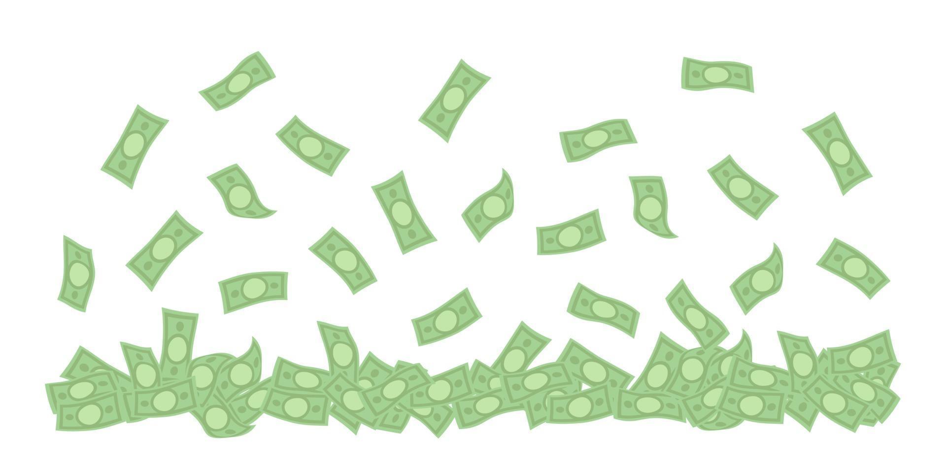 Money rain banner. Falling dollar banknotes on white background. vector