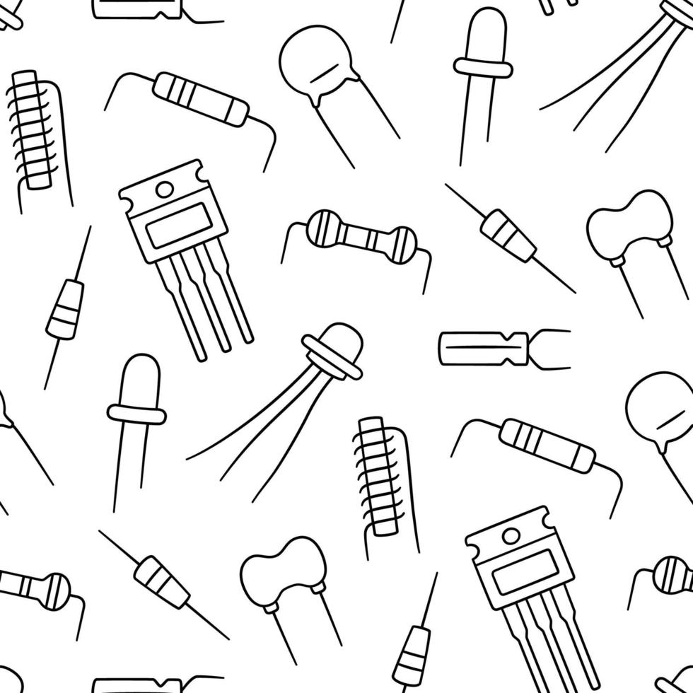 Electrical components. Set of diode, capacitor, resistor, inductor vector