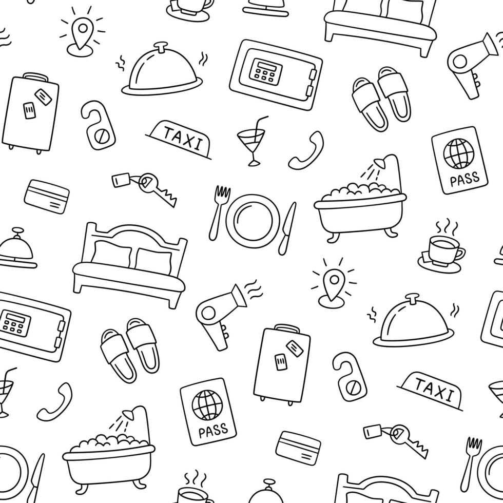 Hotel services hand drawn pattern. Vector illustration