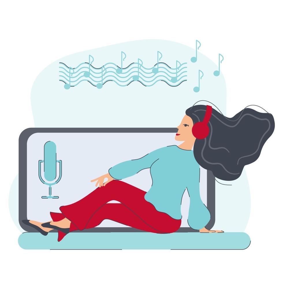 podcast girl on laptop vector