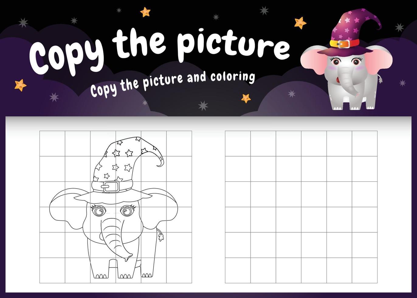 copy the picture kids game and coloring page with a cute elephant vector
