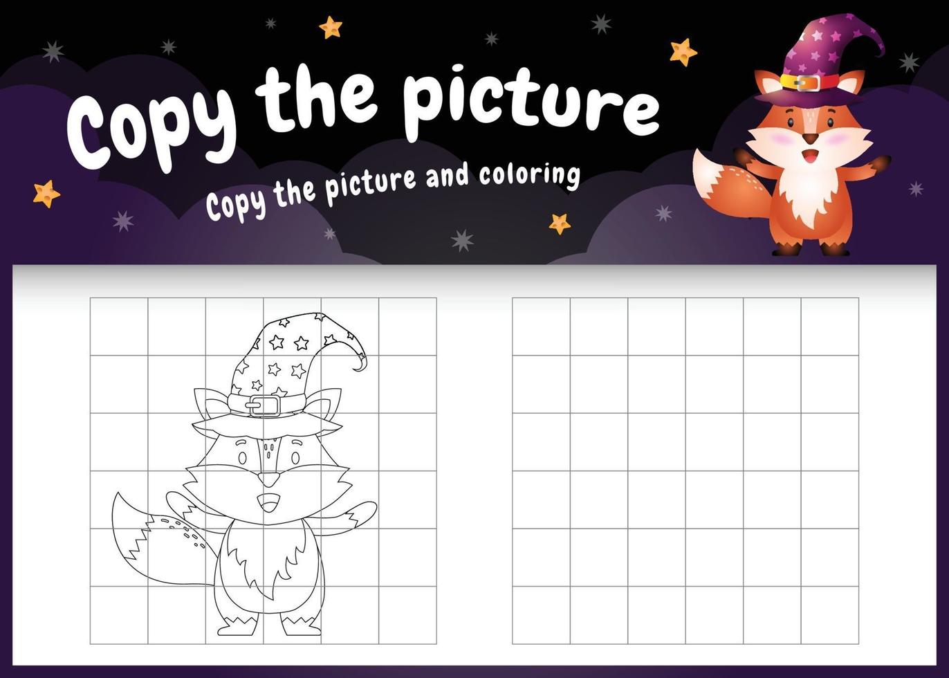 copy the picture kids game and coloring page with a cute fox vector