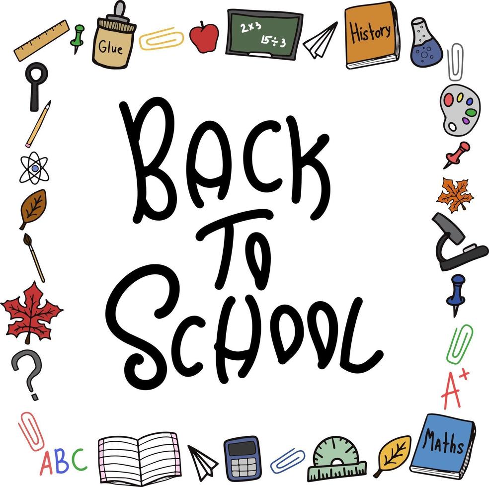 Back to school doodle colorful vector square clipart