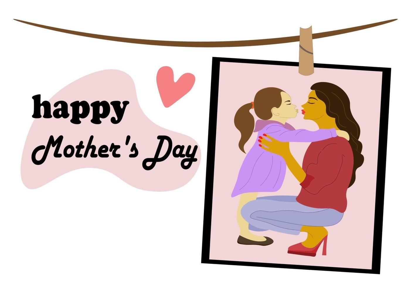Happy Mother's Day. girl on embraces and kisses her daughter tenderly vector